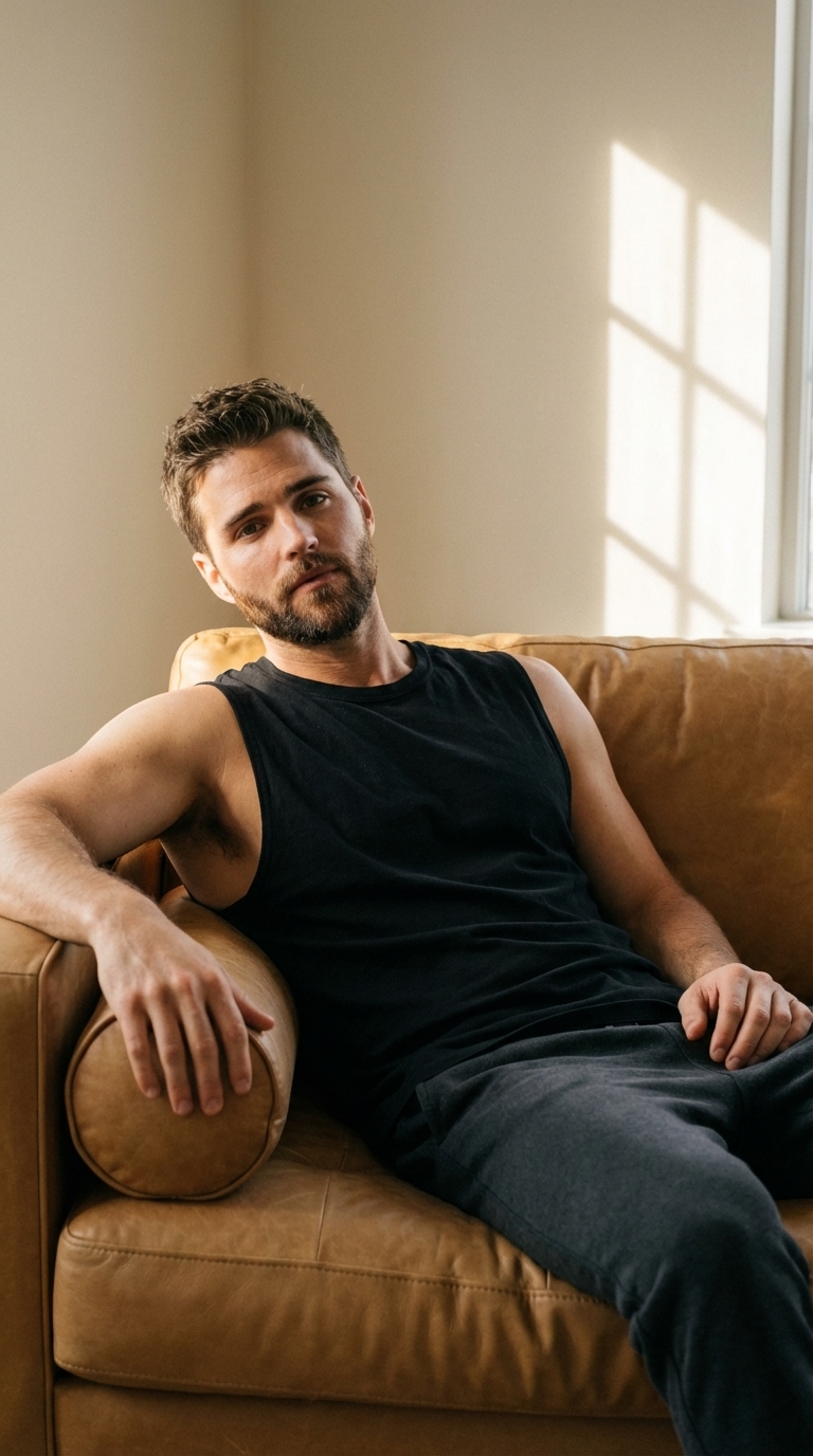 Отдых на кожаном диване