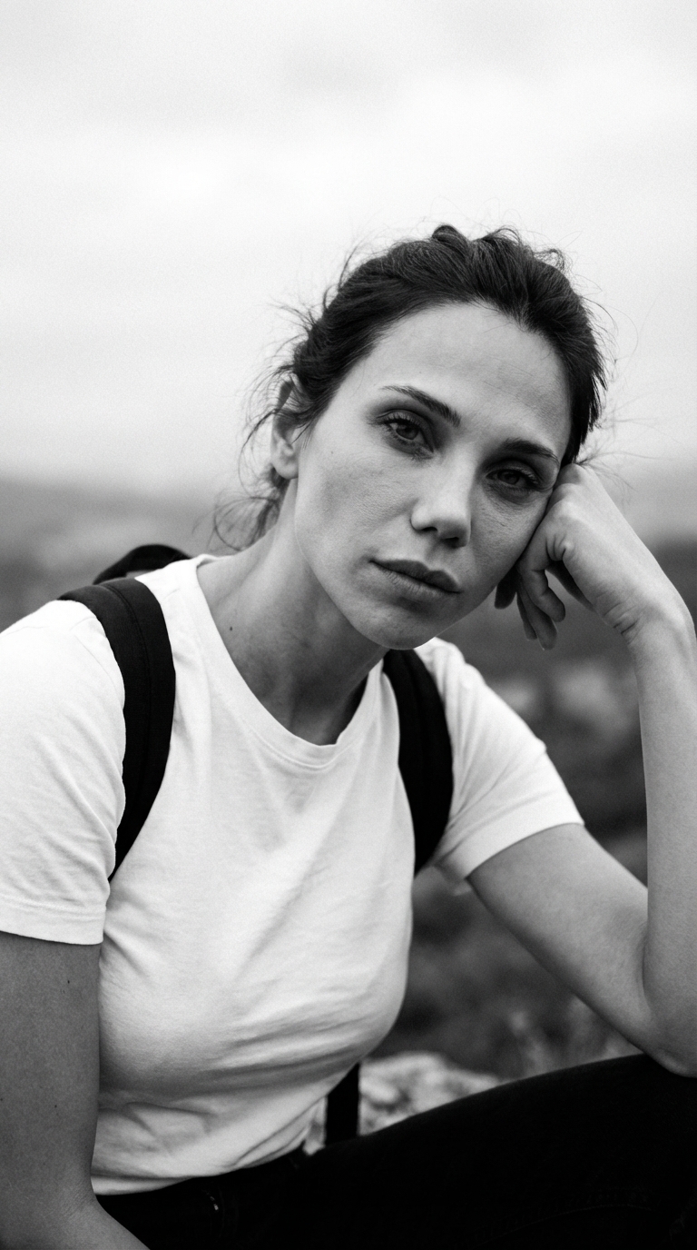 Чёрно-белый портрет с рюкзаком