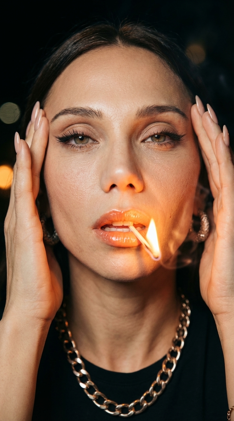 Горящая спичка в губах