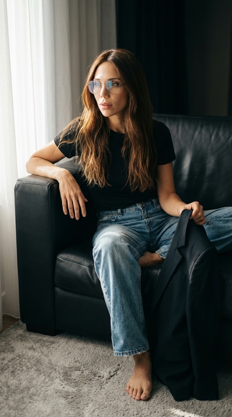 Диван очки джинсы