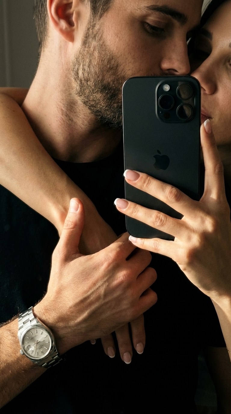 Объятия пары с часами