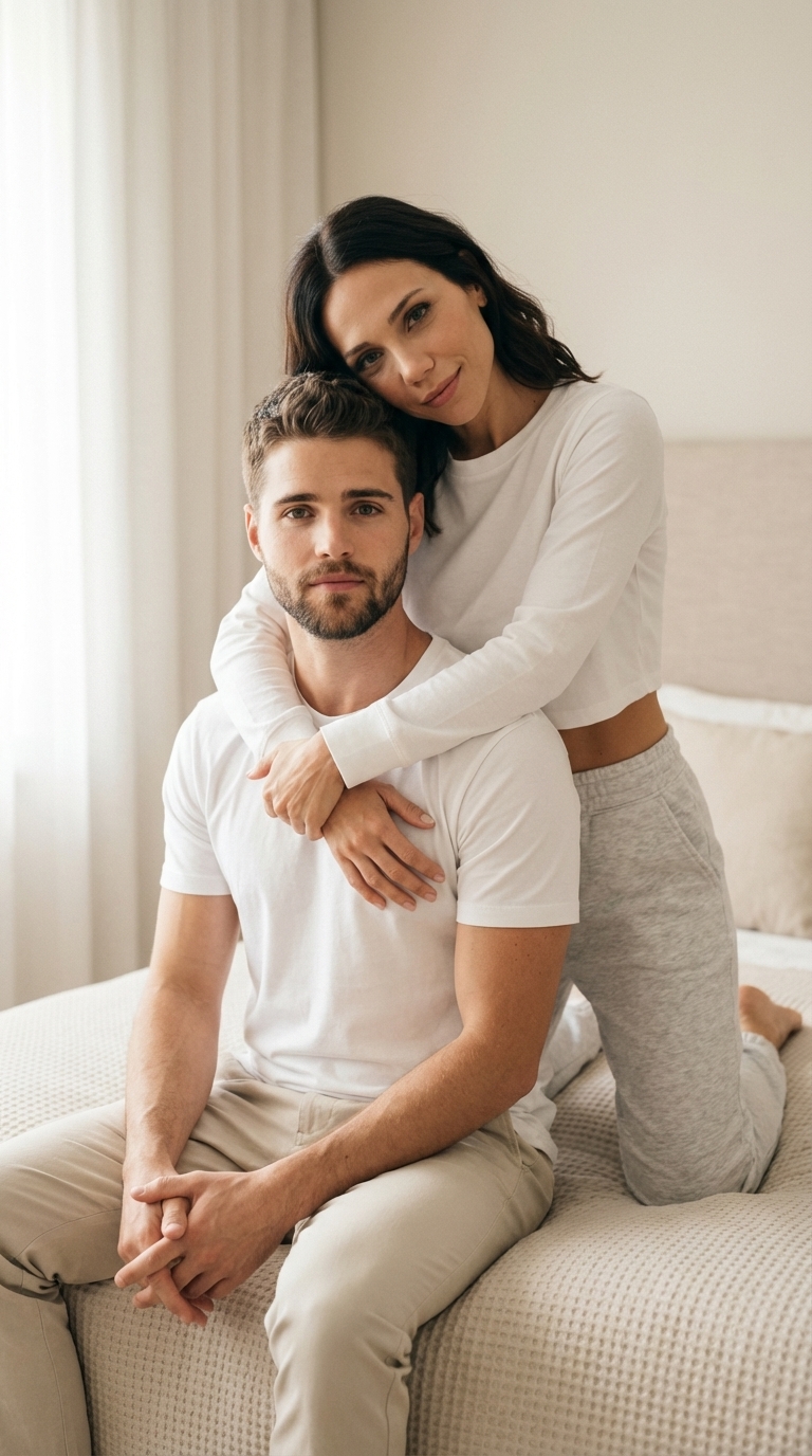 Пара обнимашки спальня