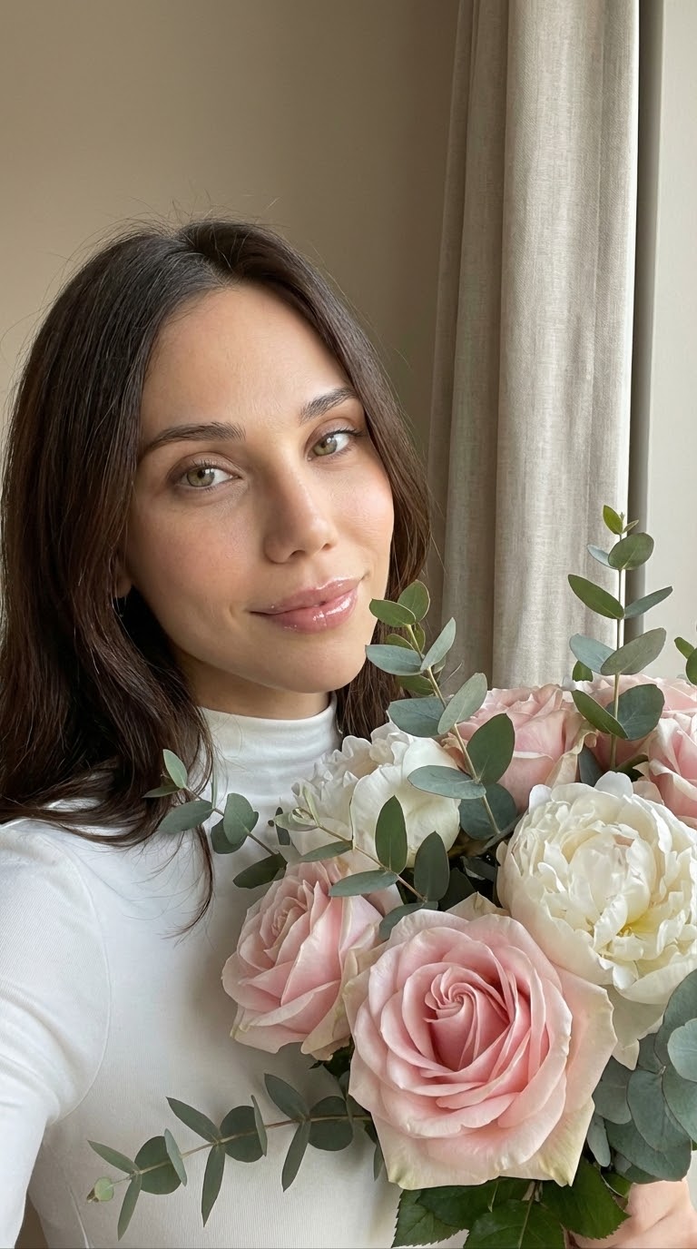 Нежный селфи с цветами