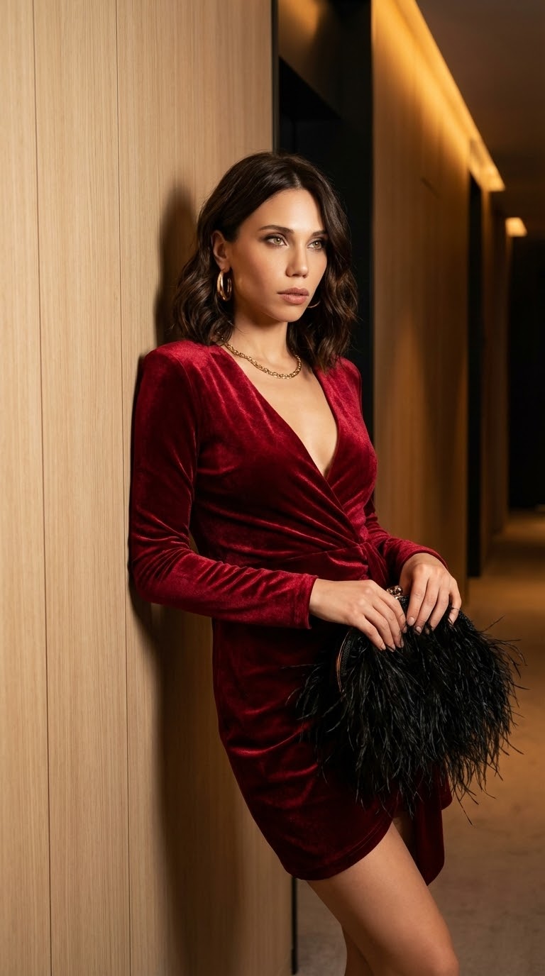 Красное бархатное платье