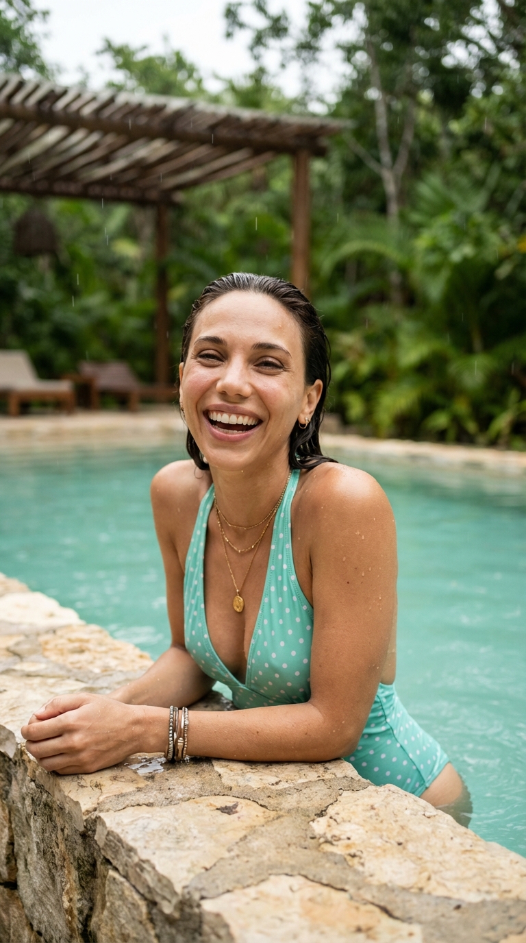 Тулум, бассейн в дождь