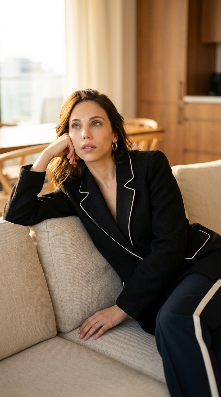 Чёрный костюм на диване