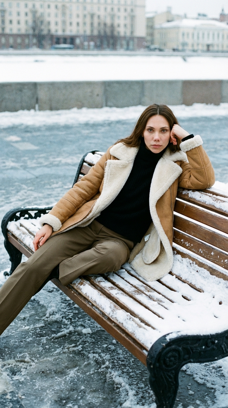 На скамейке в зимний день