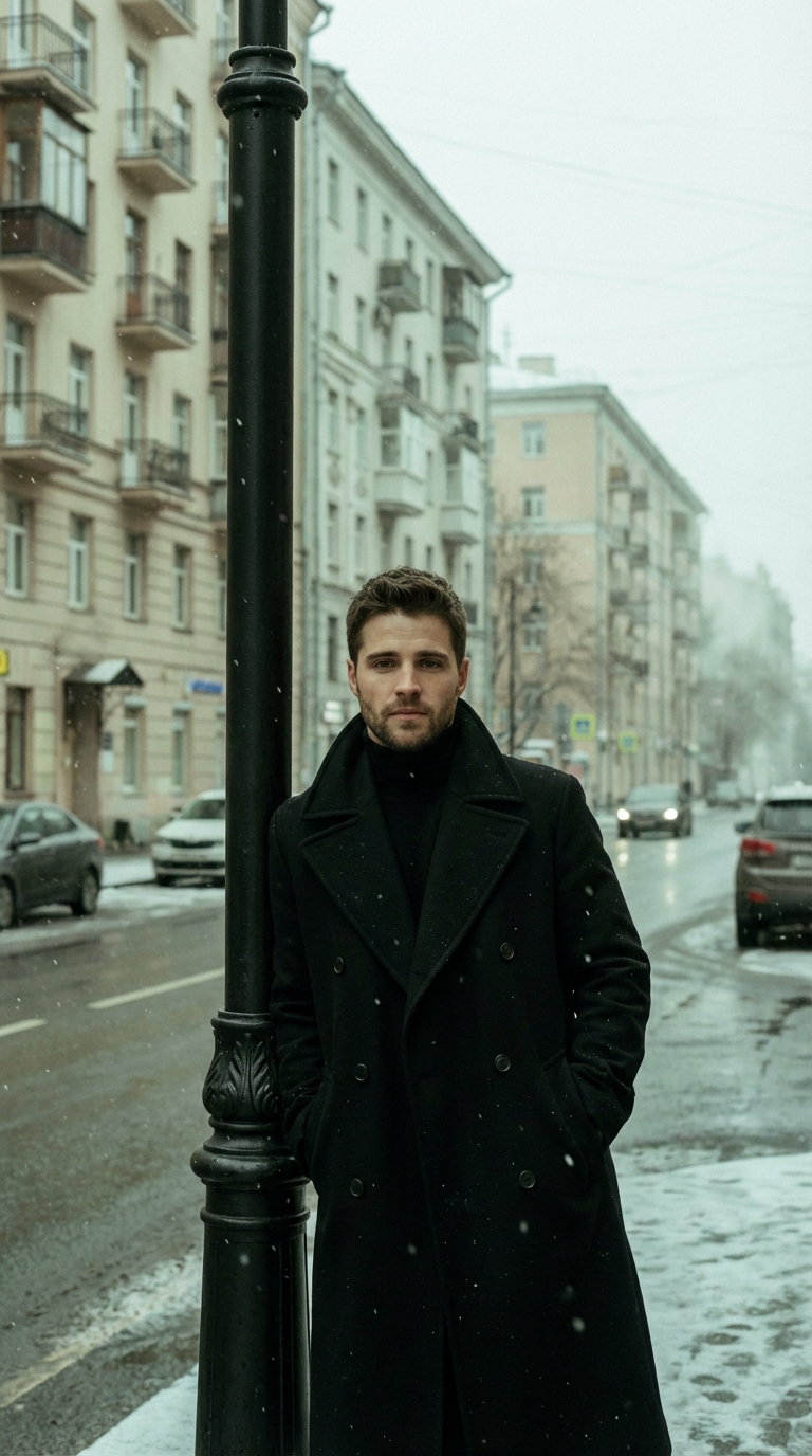 У уличного фонаря в снег