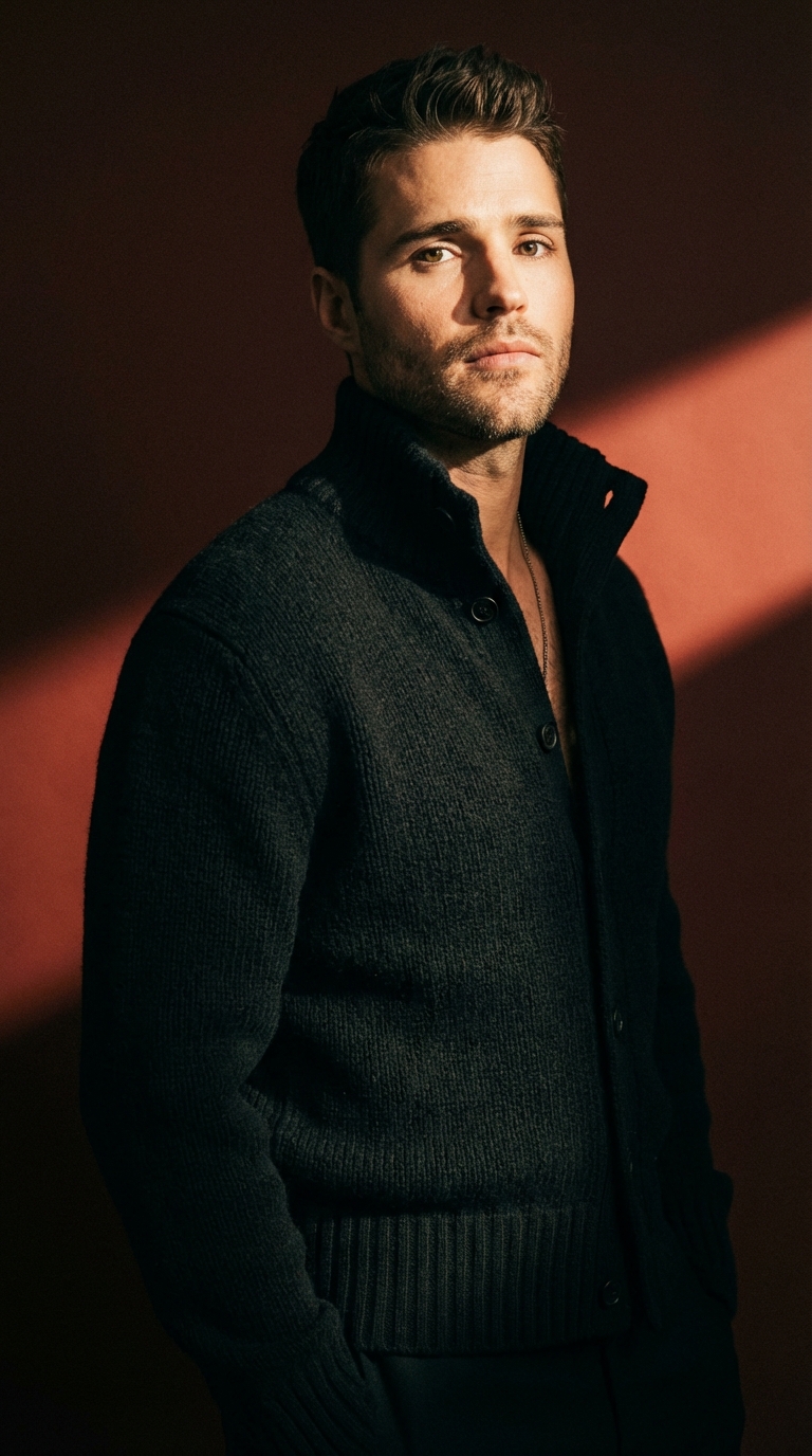 В темном свитере с цепью