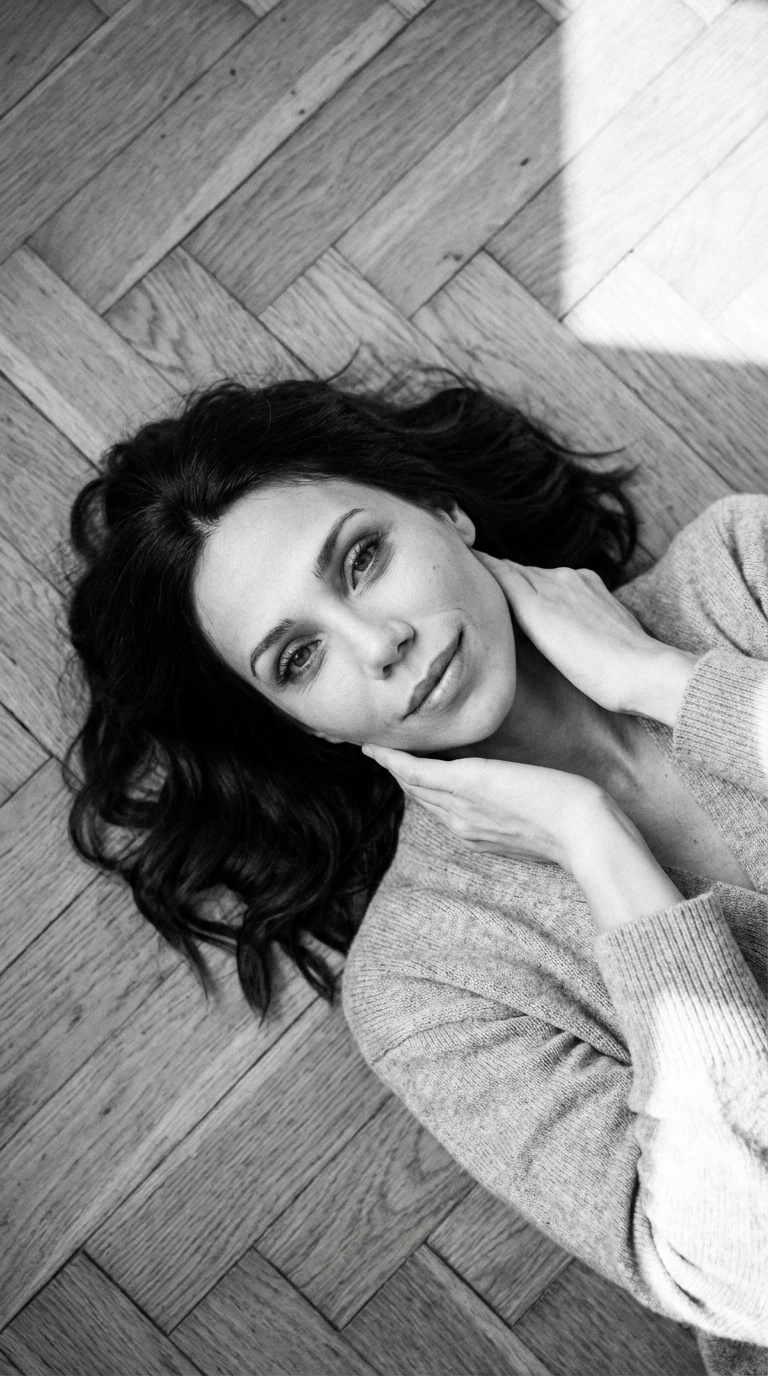 На деревянном полу ч/б