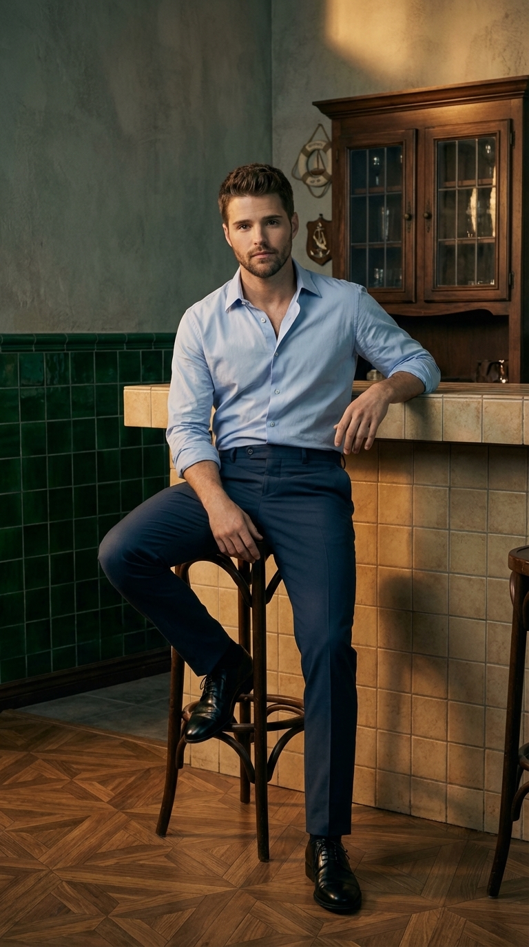 Мужчина на барном стуле в винтажном интерьере